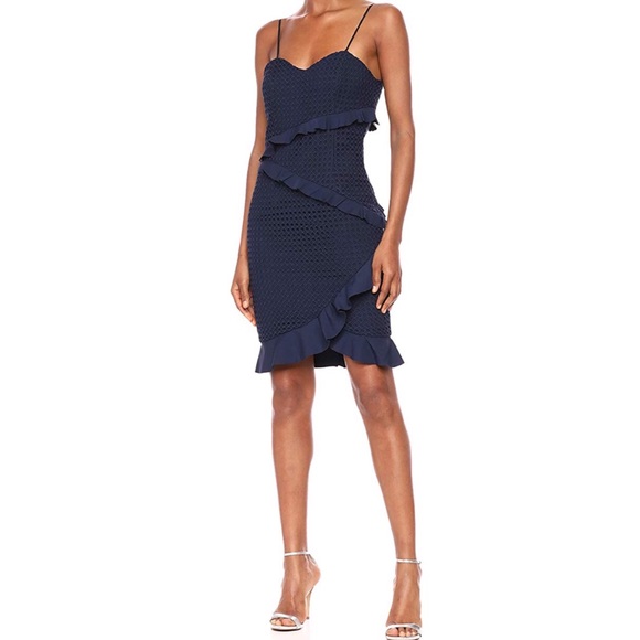 bardot ruffle lace dress